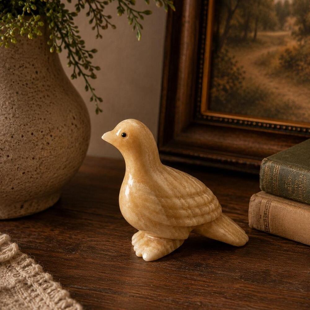 Bird Figurine Nature Decor Cream Marble Look Sculpture
